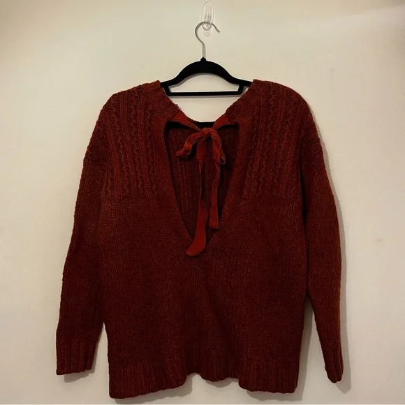 Aerie Open Back Cozy Orange/Brown Knit Sweater - Picture 4 of 6